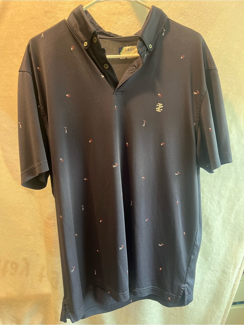 Izod Navy Polo with Tiny Red & White Micro Motifs